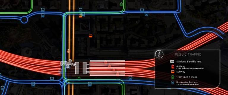 Julkiseen liikenteen väylät.