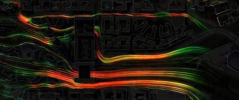 Värikäs tuuli tummalla taustalla.