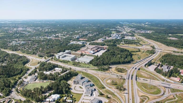 Ilmakuvaan mallinnettu Pressi Vantaankosken alueella.