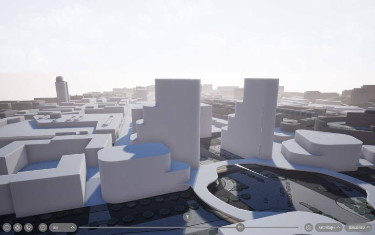 Yksinkertainen suunnitelmakuva Itä-Helsingin keskustasta.