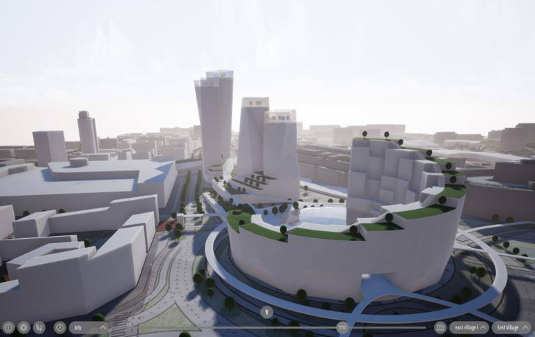 Yksinkertainen havainnollistuskuva Itä-Helsingin keskustasta.