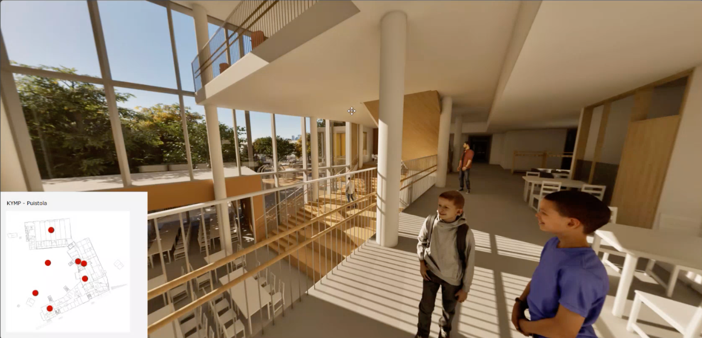 Puistolan koulu — Twinmotion-visualisointi sisätiloista